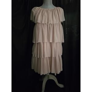 Twin Set by Simona Barbieri Flounced Ruffled Sleeveless Tulle Beige Dress Size L